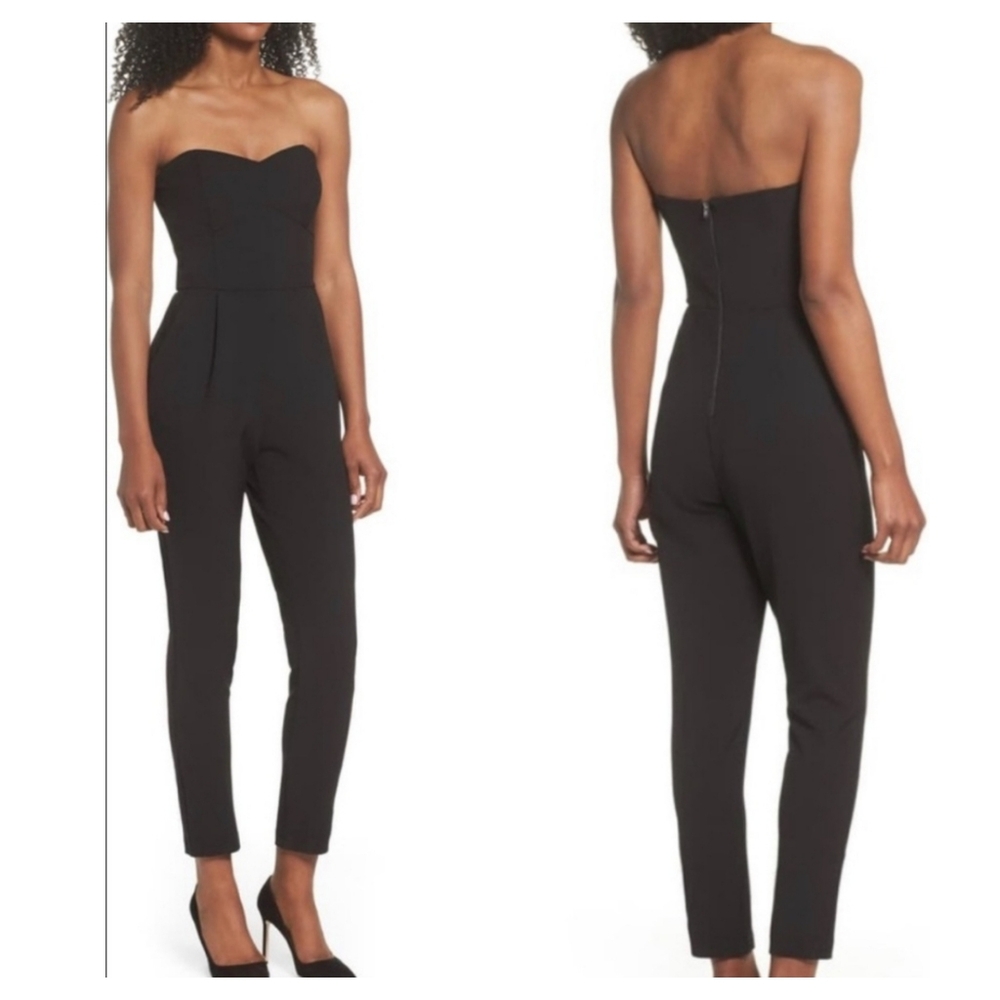 Revolve Adelyn Rae Black Sweetheart Strapless Jumpsuit Size XS